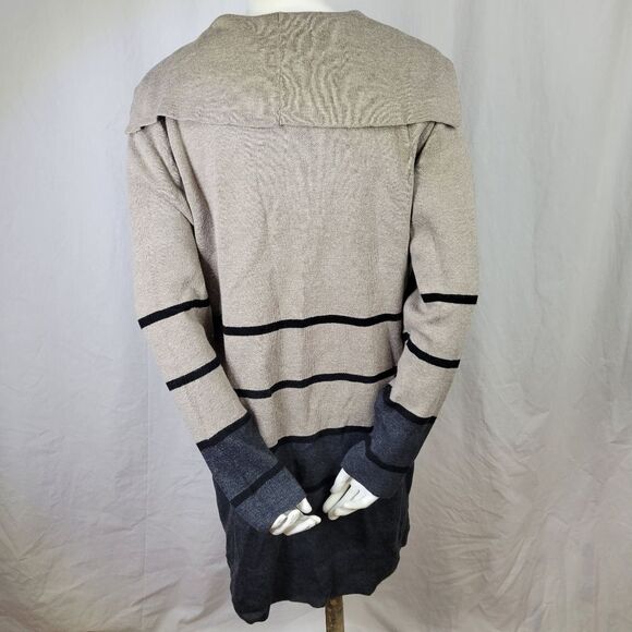 Apt. 9 Oatmeal and Gray Color Block Long Sleeve Open Front Cardigan - Picture 4 of 8